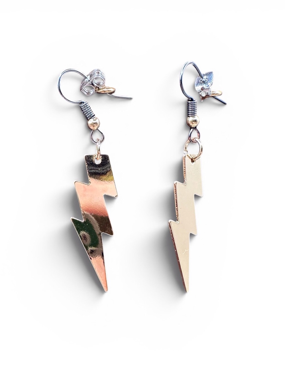 Nickel free Gold Lightning Bolt Dangle Earrings - Picture 4 of 4